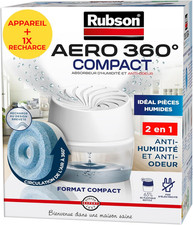 Rubson AERO 360° Absorbeur d'humidité Compact (1 appareil + 1 recharge de... 