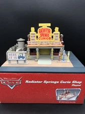 Disney Cars Radiator Springs Curio Shop Playset Lizzie Shop Town Lights Up Box