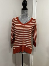 Women s Small Cable Gage Cream/ Burnt Orange Striped Airy Knit Pullover