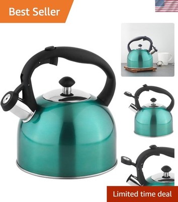 Durable Compact Stainless Steel Kettle with Loud Whistle - 2.4 Quart Teal