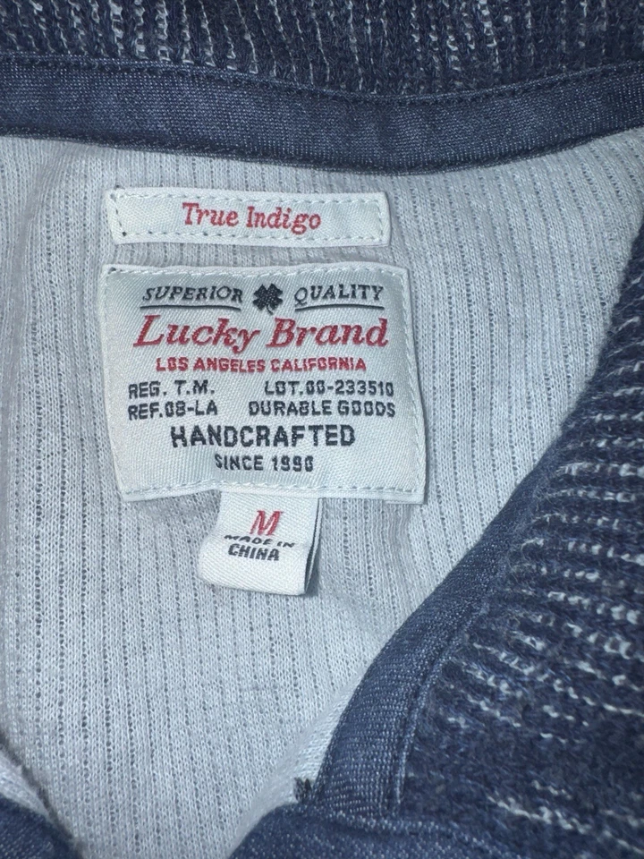 Lucky Brand Men’s 100% Cotton Ribbed Knit Henley Sweater Indigo Blue • Medium - Image 2 of 4