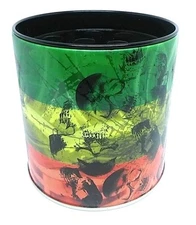 Ninc Tin Multi Color Skull Design Portable Ashtray Can W/Removable Lid