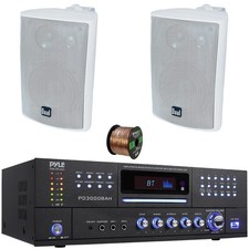 Pyle Wireless Home Audio Amplifier, 2x 4" 200W 3-Way Indoor/Outdoor Speakers