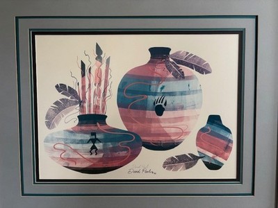 David Paul Native Pottery 16x26'' Print Signed 1989  Matted on Foam  36x29