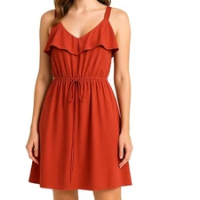 Charming Charlie Women's Orange Ruffle Dress M Sleeveless Flowy Casual