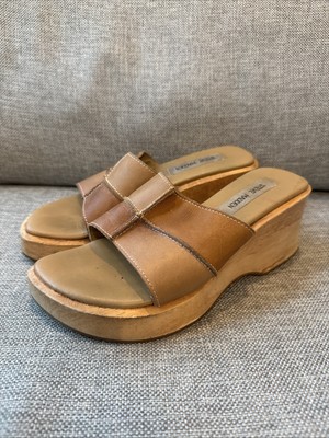 Y2K Steve Madden Wood Platform Shoes Womens Vintage Leather Patchwork 