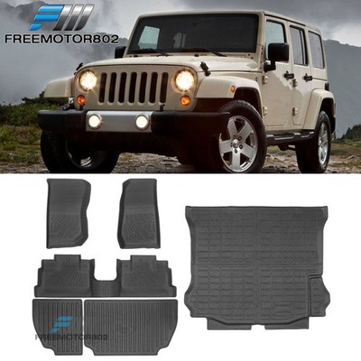 For 07-13 Jeep Wrangler JK 4Dr TPE Floor Mats + Trunk Mat + Seat Backrest Mats
