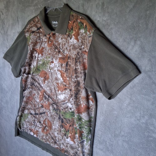 Cabela's Zonz Camo Polo Shirt Mens Size L Green Camouflage Cotton Short Sleeve - Picture 2 of 11