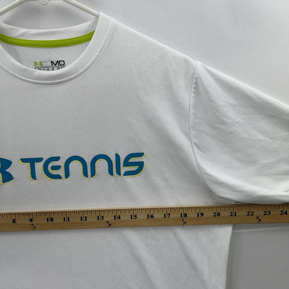 Camiseta Para Hombres Blanca Regular Años 90 De Colección Mediana Under Armour Heat Gear S/S Tenis Logo Foto 3 de 4