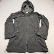 Columbia Fleece Jacket Womens Small Gray Hooded Full Zip Mid Length Warm