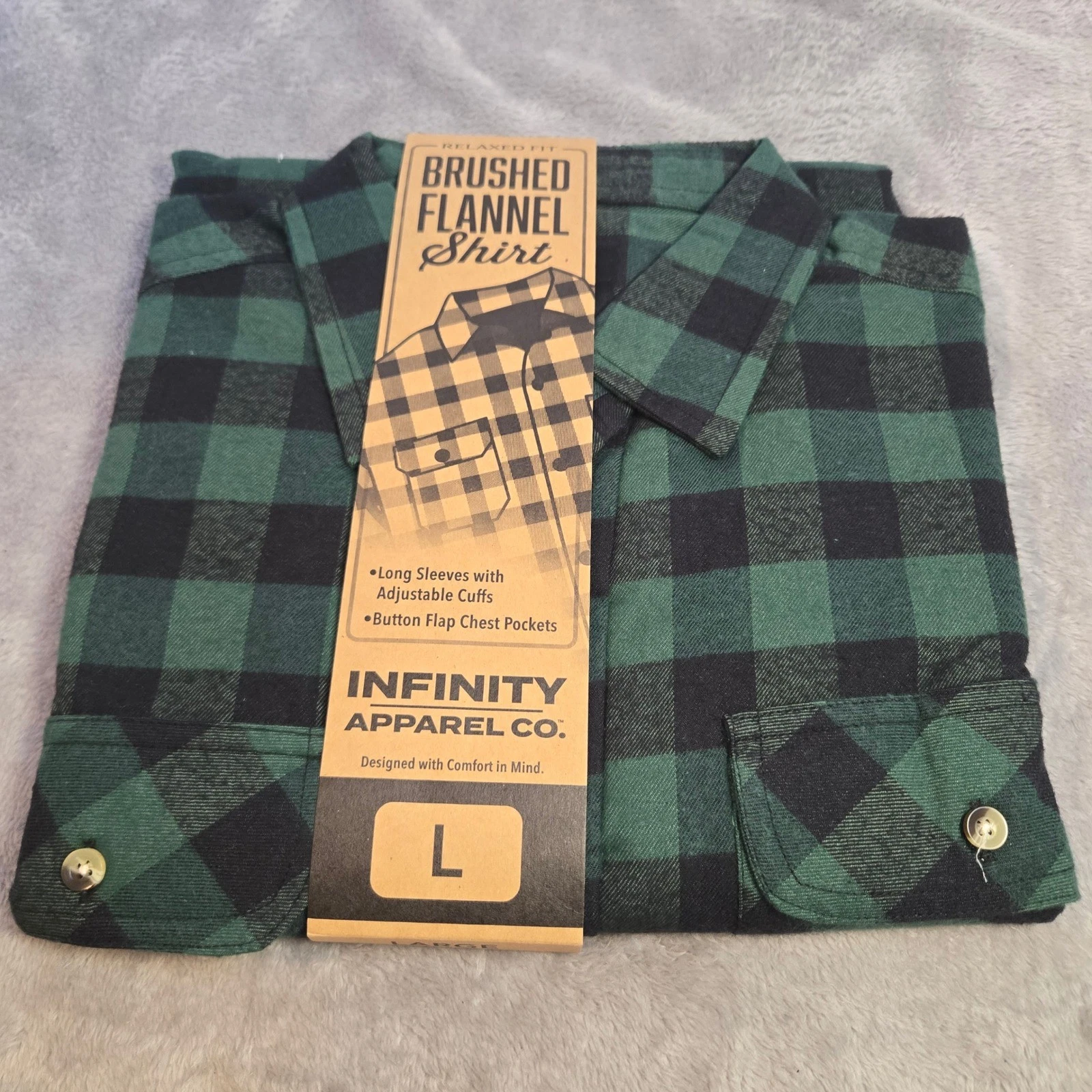 Infinity Apparel Co Mens Brushed Flannel Shirt Green Black Plaid Large New