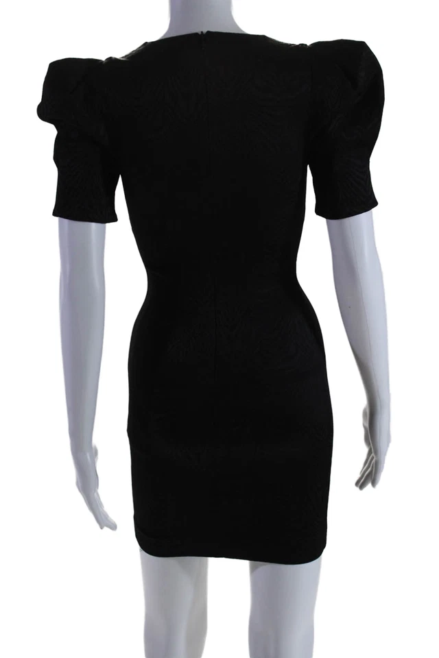 Mini Vestido Negro Bec & Bridge Para Mujer Cuello en V Mangas Cortas Ajustado Texturizado Talla 2 Foto 3 de 4