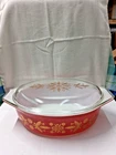 Vtg Pyrex Promotional Golden Poinsettia Red Casserole Original Christmas