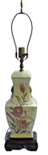 Vintage Asian Chinoiserie Hand Painted Floral Porcelain Ginger Jar Lamp 30" Tall