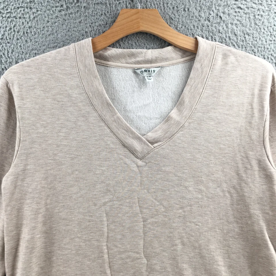 Sudadera Orvis Mujer Mediana Beige Pullover Cuello en V Manga Larga Cómoda Informal Foto 2 de 4