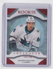2020-21 UD ARTIFACTS ROOKIE RUBY SP /399 MAXIM LETUNOV #165 SAN JOSE SHARKS