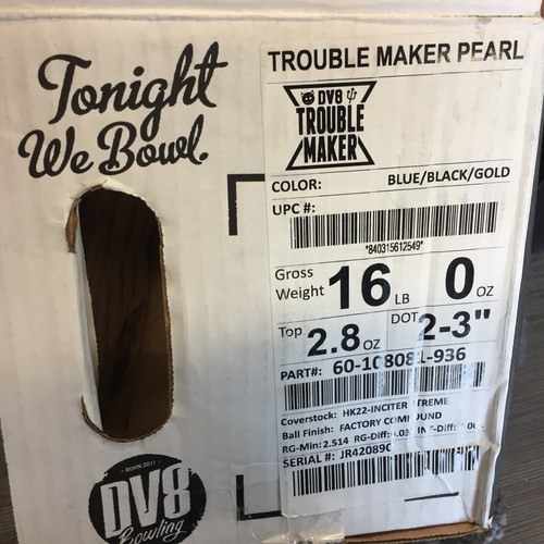 DV8 Trouble Maker Pearl 1ST QUALITY bowling ball 16 LB. NEW IN BOX!! #089 - Imagen 2 de 5