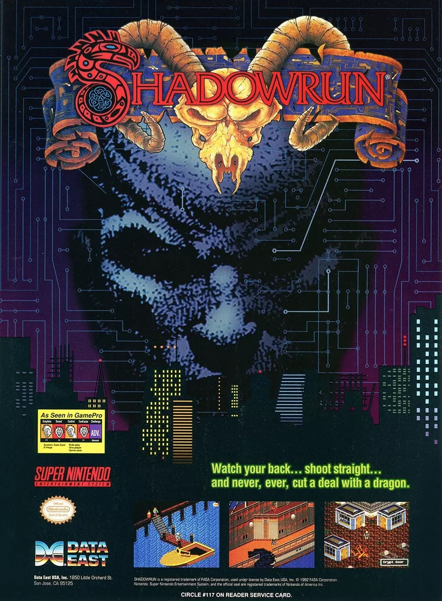 Shadowrun Game Card, Shadow Run Snes, Snes Rpg Games, Shadow 16 Bit