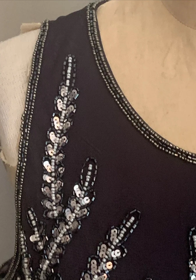 Adrianna Papell Cocktail Dress Beaded Sequins Plum Sleeveless Blouson Size 16 - Image 4 of 4