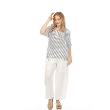 White Polka Dot Quarter Sleeves Button Top