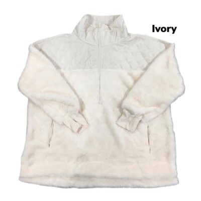 LuLaRoe Plus Size 3XL Nancy HalfZip Pullover Sweater Quilted Yoke SOLID IVORY