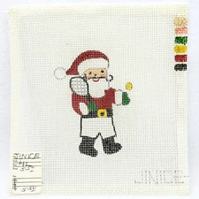 JINICE Tennis Playing Santa Claus Christmas Handpainted Needlepoint Canvas 14ct