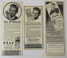 lot of three HOHNER HARMONICA ads 1927-1928