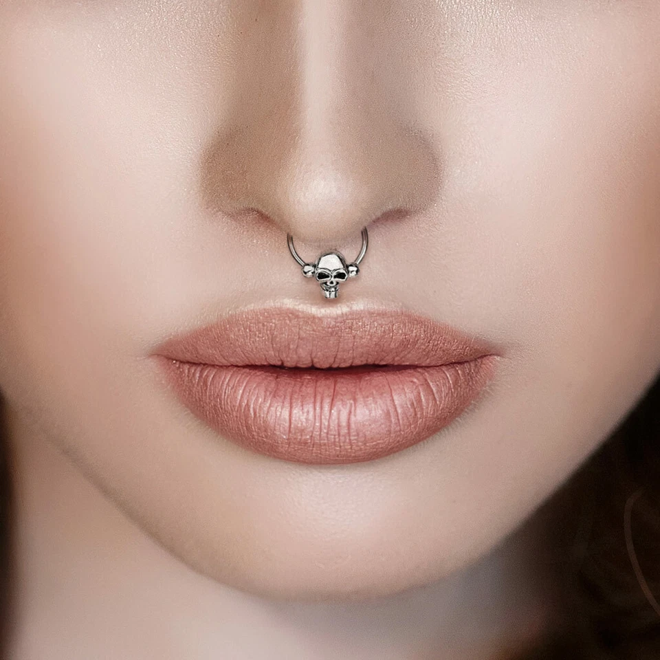 Pacote com 2 anéis circulares de miçangas caveiras orelha septo nariz mamilo piercing joias - Imagem 2 de 3