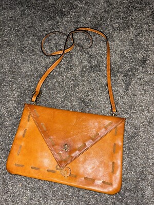NWT Pratesi Firenze Envelope Clutch Crossbody Italian Leather Wristlet Cognac