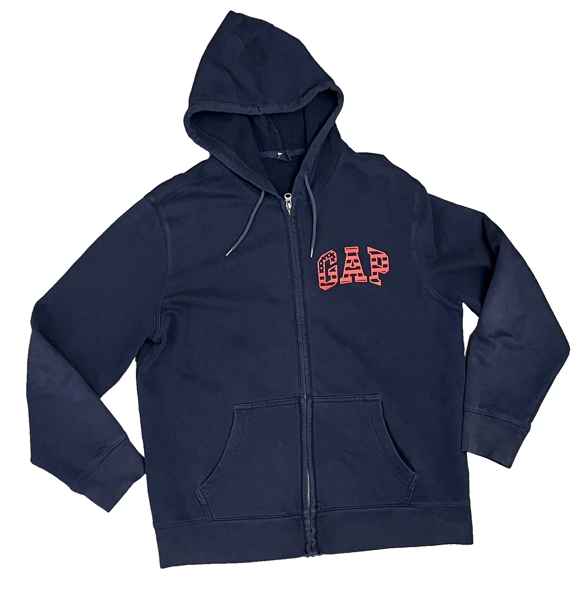 Gap Sweatshirt Hoodie American Flag Mens Large Blue Hooded Spell