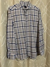 Emanuel Berg Byron Casual Button Down Shirt Size L/XL in Blue And Brown Check