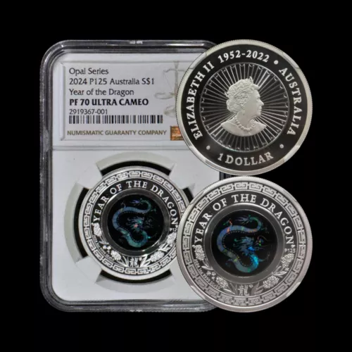 AUSTRALIA. 2024, 1 Dollar, Silver - NGC PF70 - Top Pop 🥇 Opal 🌈 Dragon Year 🐉