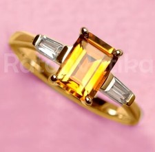 Citrine Ring-18K Over Gold Sterling Silver Yellow Quartz Birthstone Gift for Her