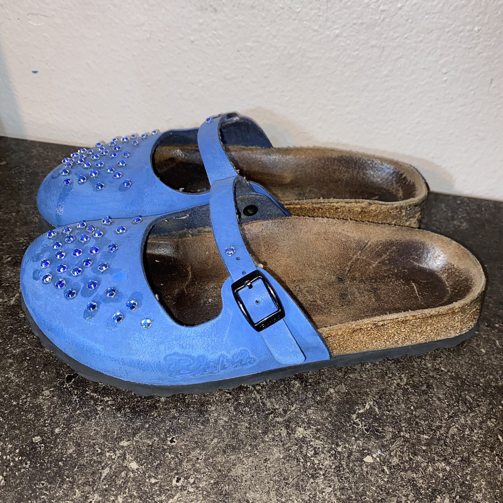 Birki's Birkenstock 38 US 7 Maria Style Blue Suede Mary Jane Mules Sandals  | eBay