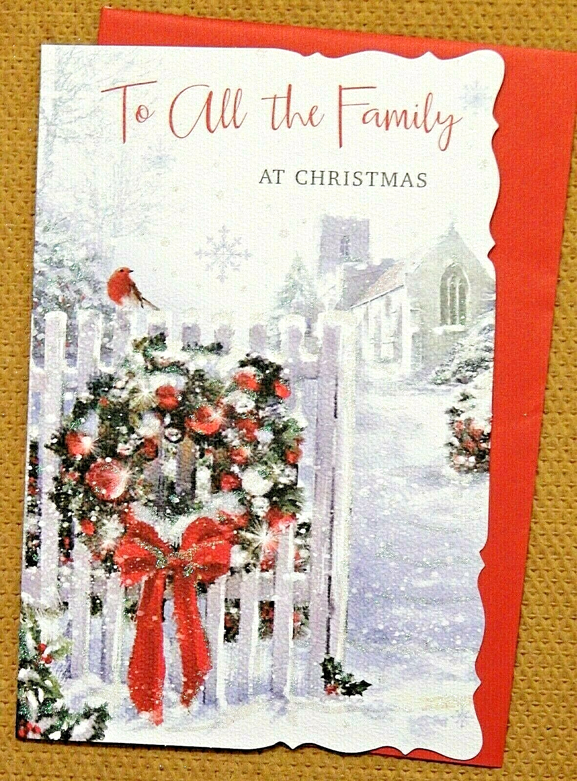 All the Family Christmas Card ~ Coloured Insert Lovely Verse Church Scene 9""x 6""