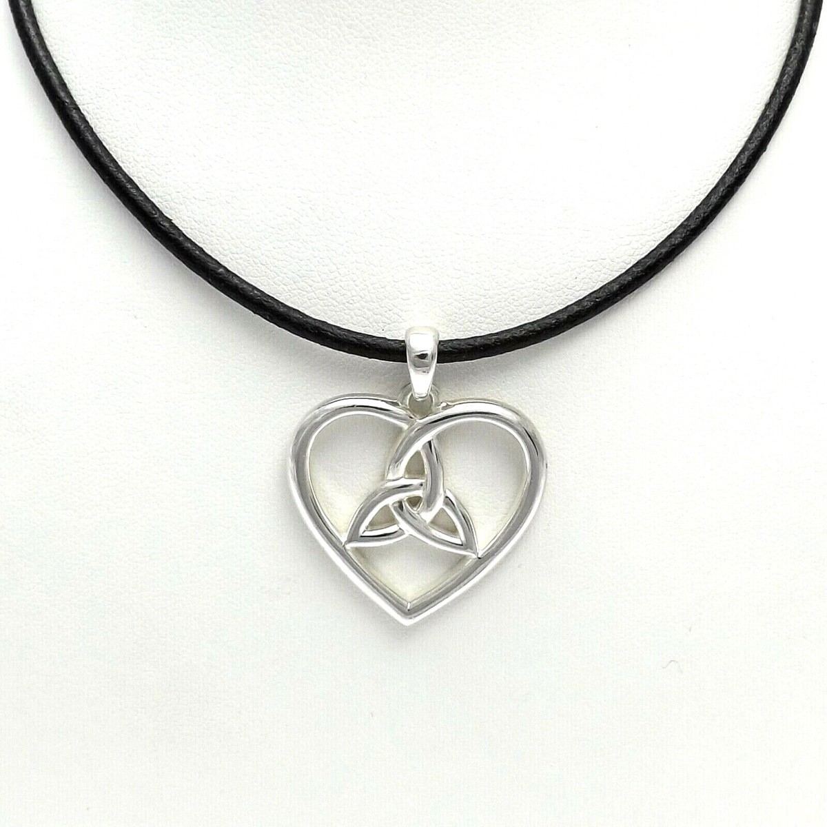 Sterling Silver Irish Celtic Knot Open Heart Leather Cord Necklace