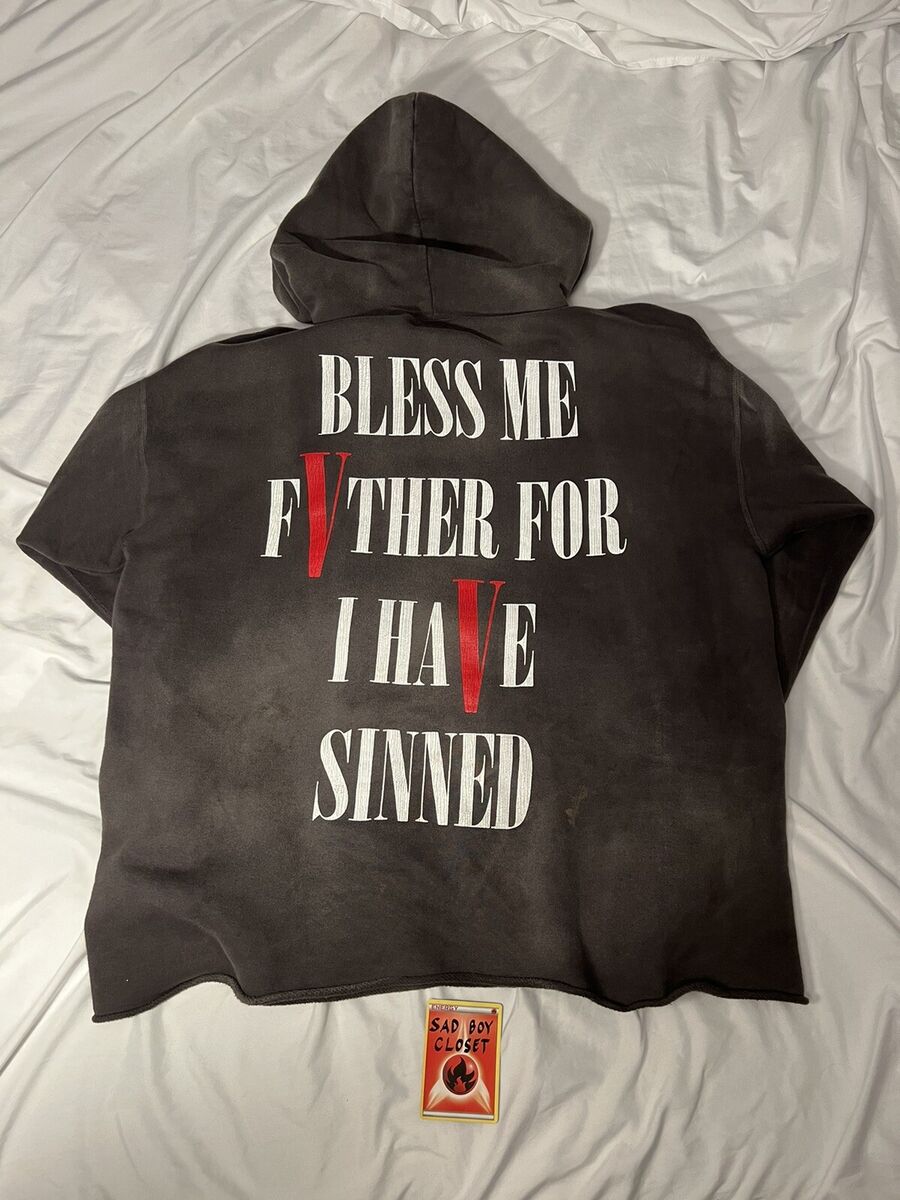 VLONE X SAINT MICHAEL Aged Black Logo Pullover Hoodie Size Large 100%  Authentic
