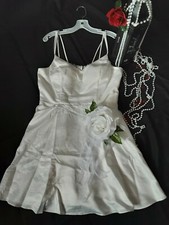 Davids Bridal Satin Short wedding dresse size 14 with Pockets and low lace back