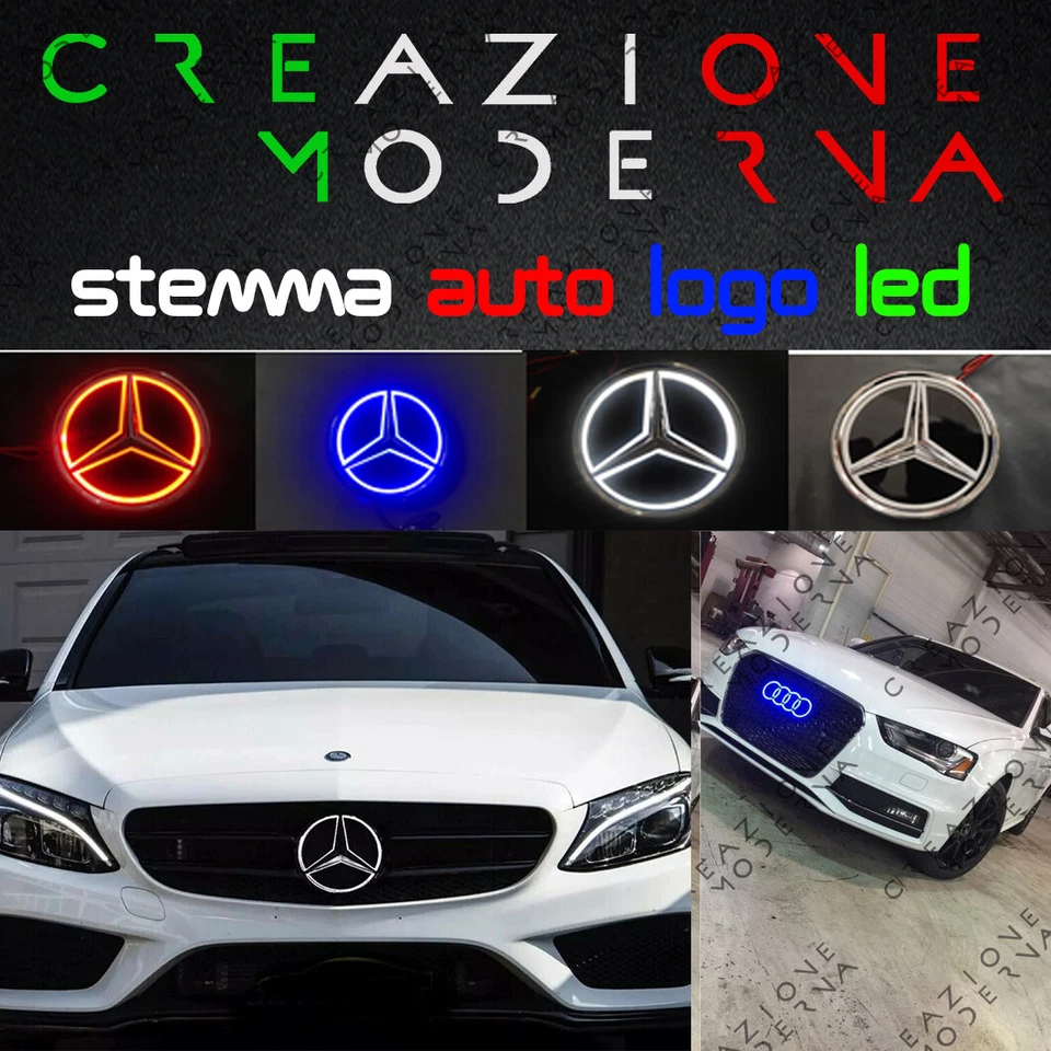 STEMMA AUTO LOGO LED FRONTALE COFANO ILLUMINATO  CROMATO  MERCEDES 18,5CM - Immagine 2 di 2