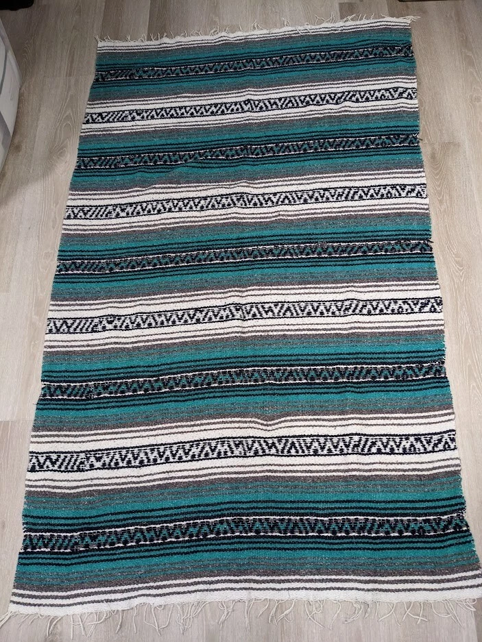 Vintage Cozumel Mexico Mexican Throw Blanket Green Black Large 73x44