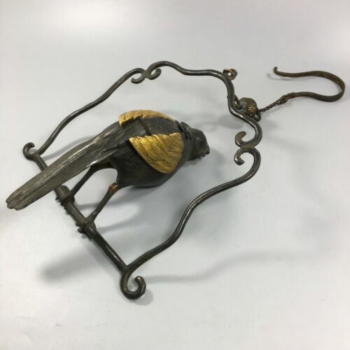 Chinese Collectible Copper Gilt Handwork Old Vintage Bird Hanging Incense Burner - Picture 8 of 11