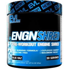 EVL ENGN Shred Best Fat Burner Pre Workout Energy Drink Mix, 30sv Blue Raspberry