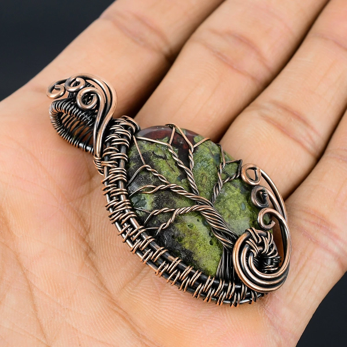 Tree of Life Dragon Blood Jasper Copper Wire Wrap Gemstone Pendant Gift For Mom