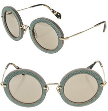 MIU MIU 08R ANIMAL Print LEATHER Round Opal Clay Green Retro Sunglasses MU08RS