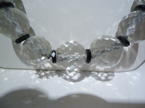 VINTAGE ART DECO CRYSTAL GRADUATED BEAD NECKLACE BLACK RONDELLE SPACERS 28" - Picture 2 of 9