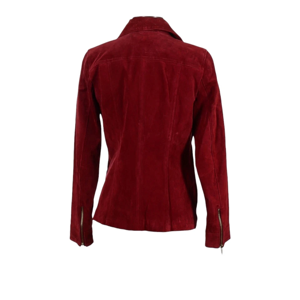 Chaqueta Dennis Basso NUEVA CON ETIQUETAS Talla XS Borgoña Cremallera Lavable Gamuza Cuero Forrada Foto 2 de 2