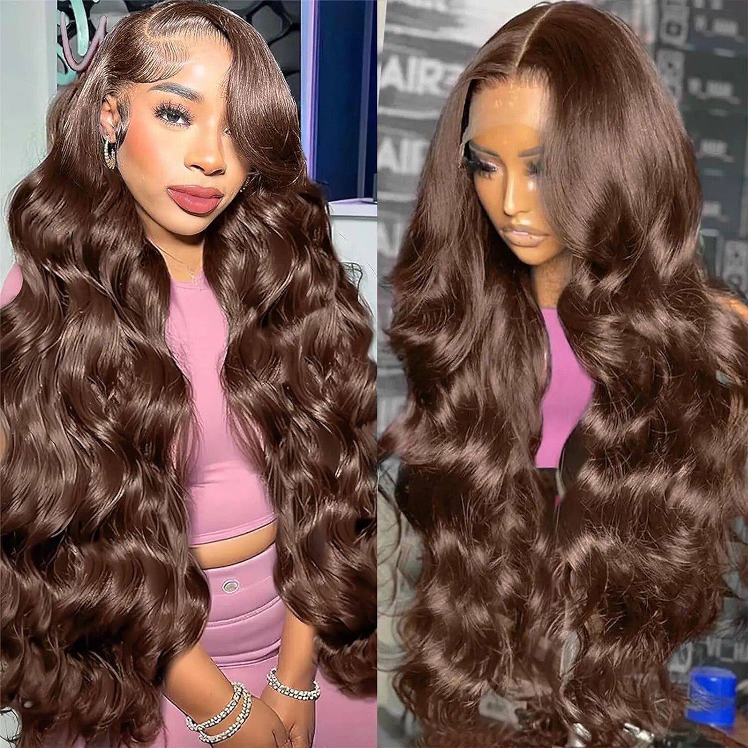 Chocolate Brown Lace Front Human Hair Wigs Pre Plucked Body Wave HD Lace Wigs
