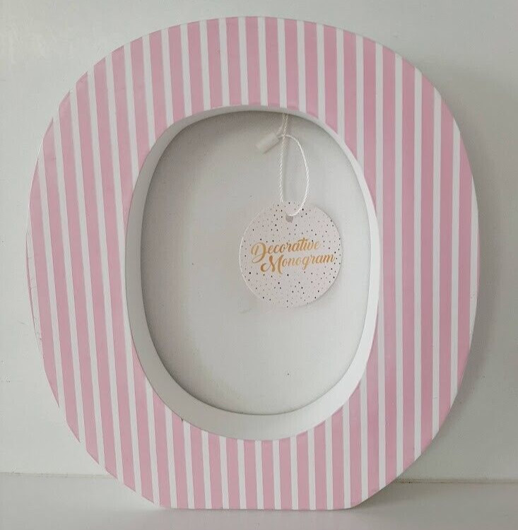 Azzure Home Wood White With pink Striped Letter O 8.5" Tall Decorative Monogram