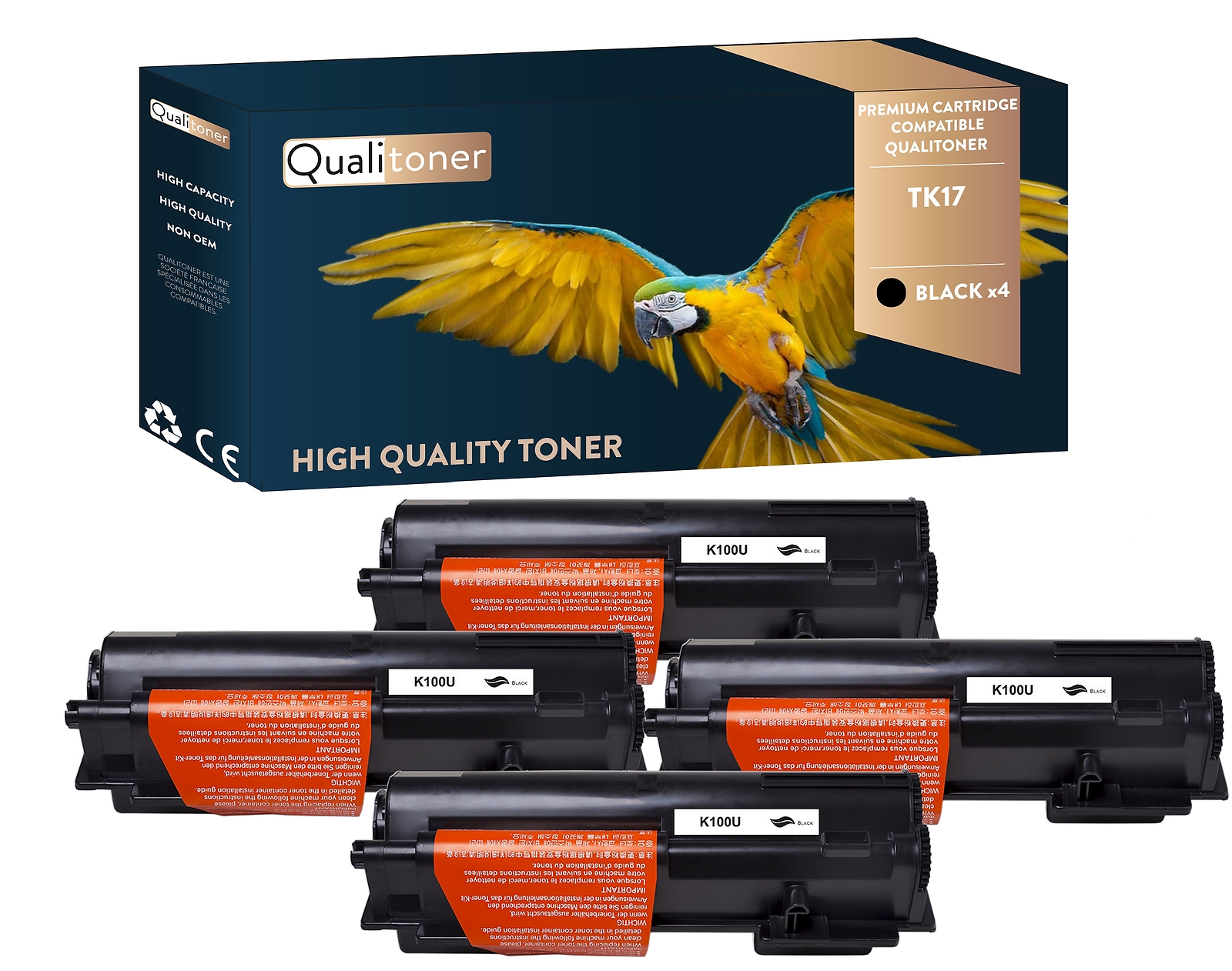 Toner TK17 noir pack de 4 cartouches Qualitoner pour imprimante Kyocera
