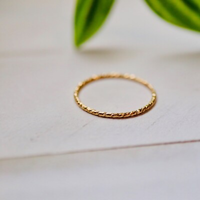 dainty minimalist gold stacking ring 14kt gf diamond cut thin ring for women